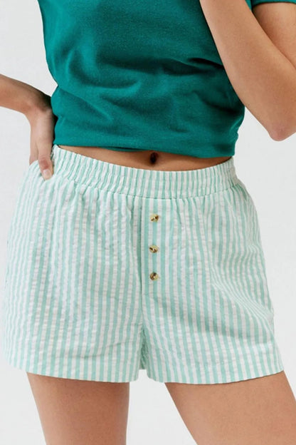 Striped Elastic Waist Shorts - adritiX