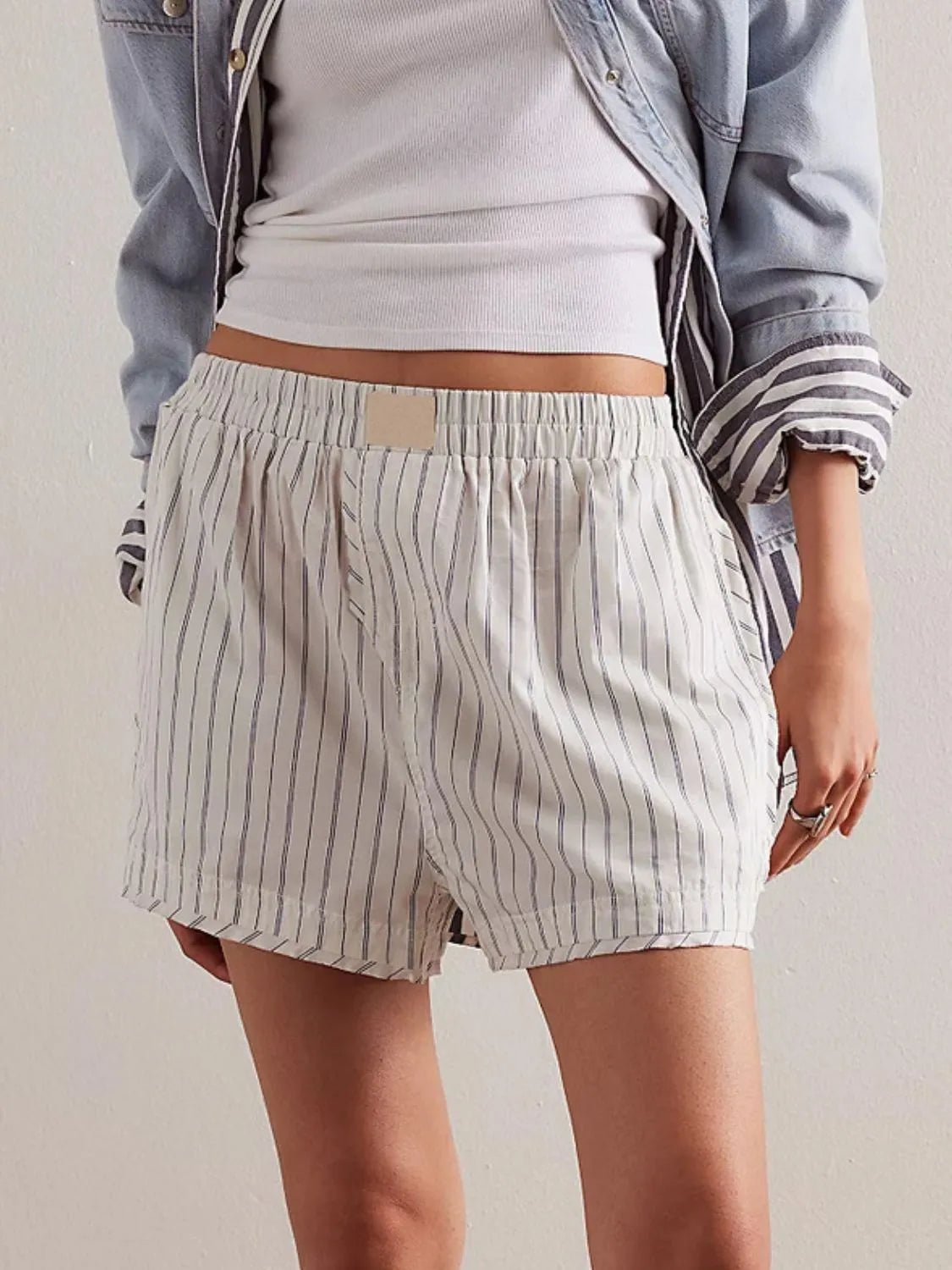 Striped Elastic Waist Shorts - adritiX