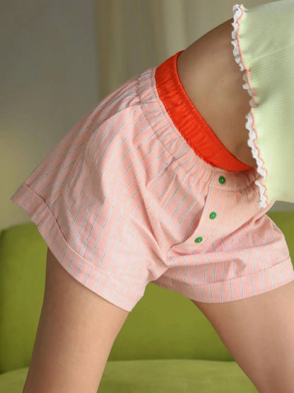 Striped Elastic Waist Shorts - adritiX