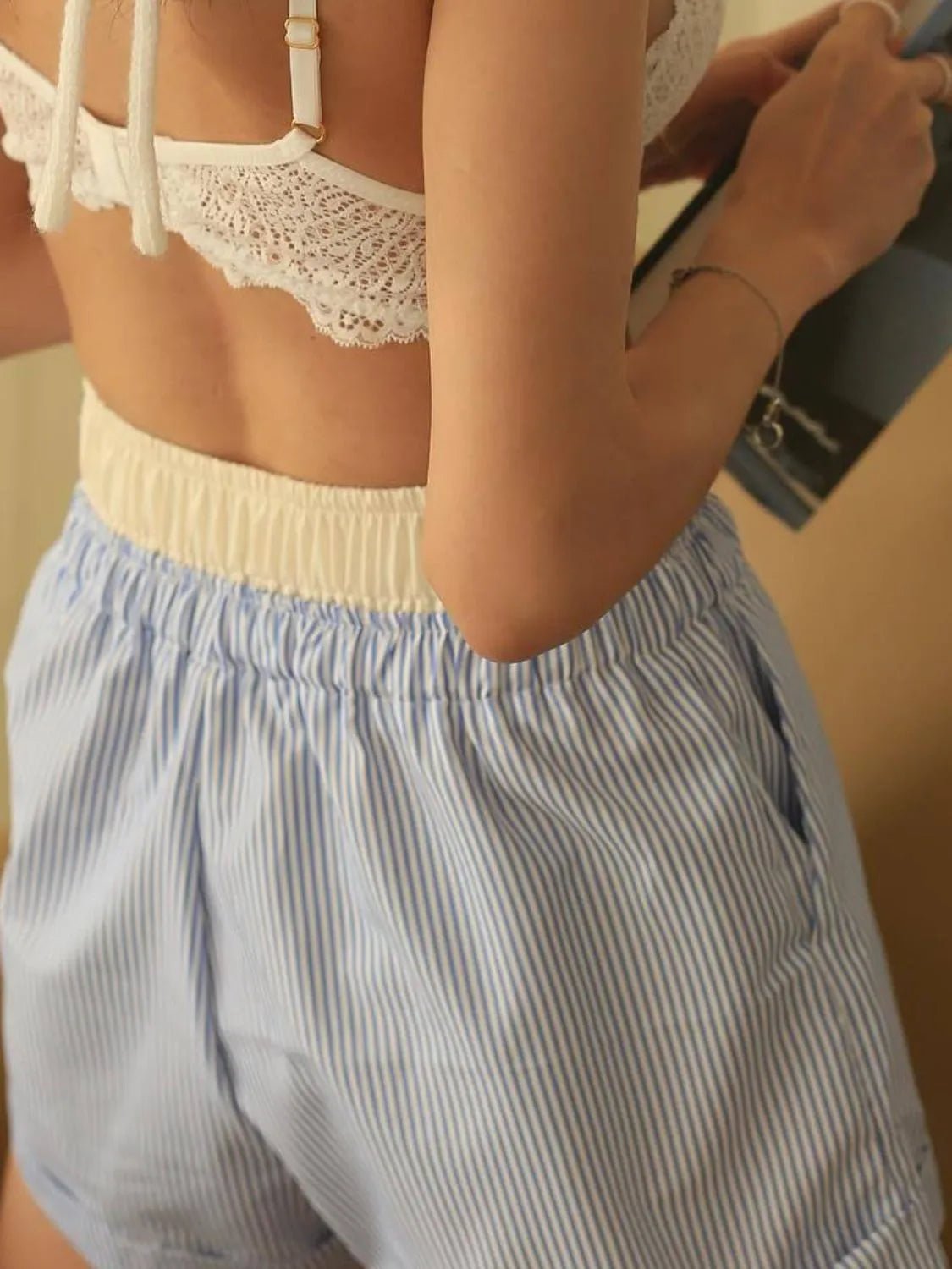 Striped Elastic Waist Shorts - adritiX