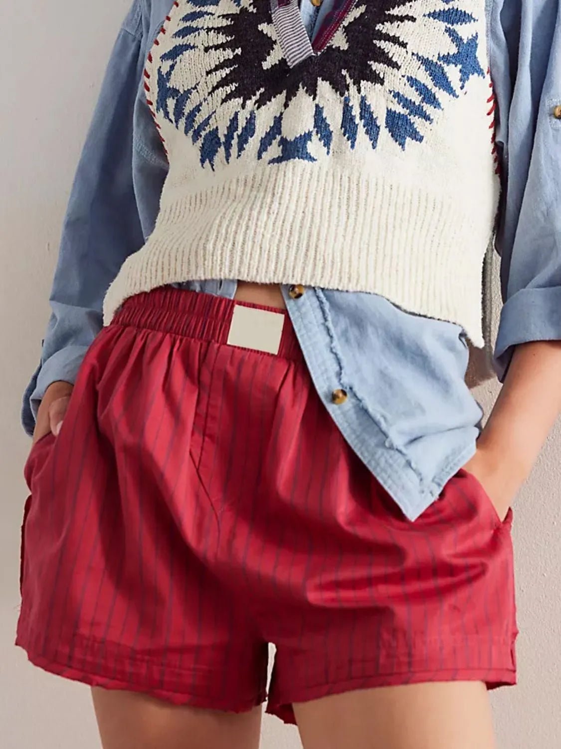 Striped Elastic Waist Shorts - adritiX