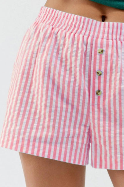 Striped Elastic Waist Shorts - adritiX