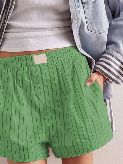 Striped Elastic Waist Shorts - adritiX