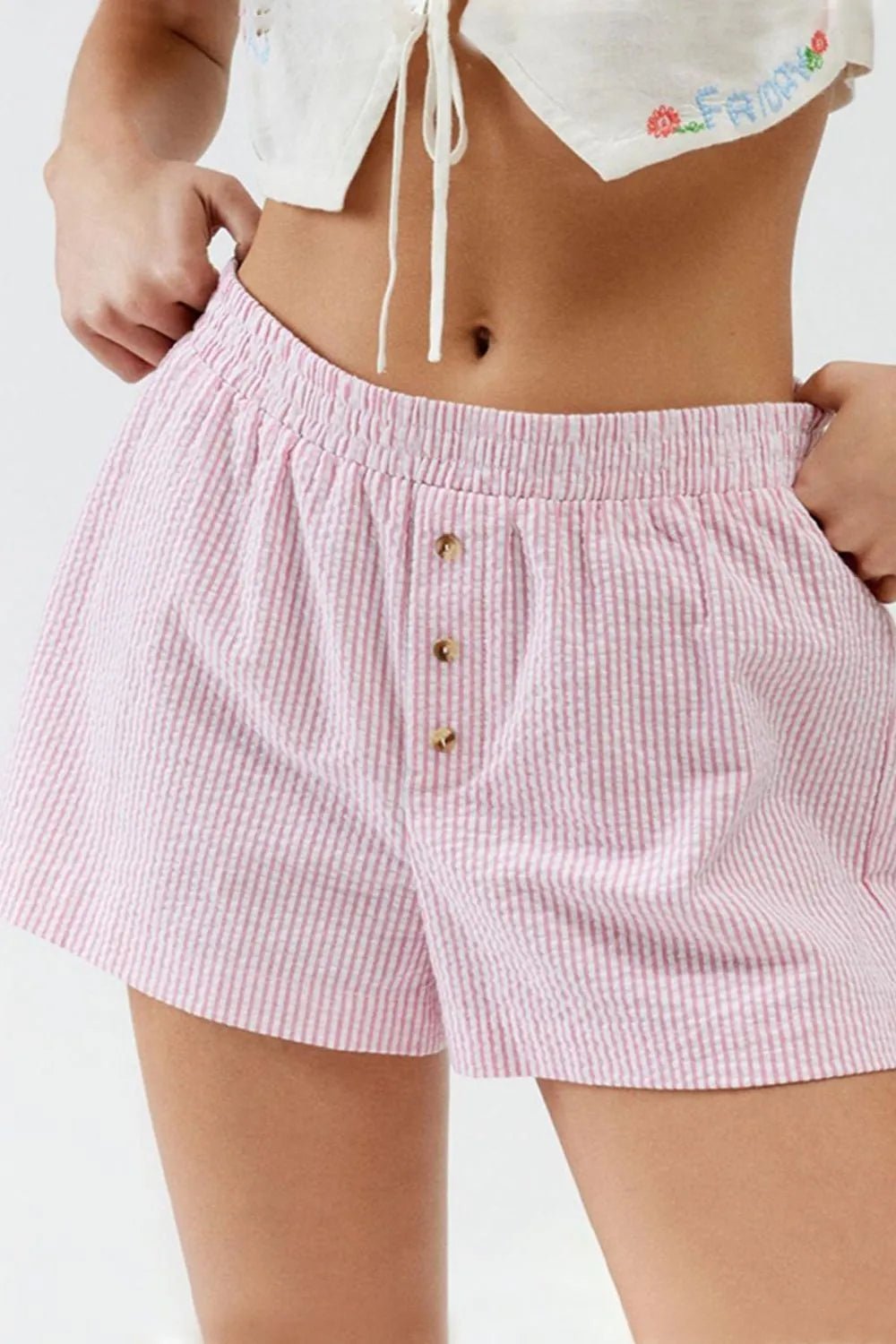 Striped Elastic Waist Shorts - adritiX