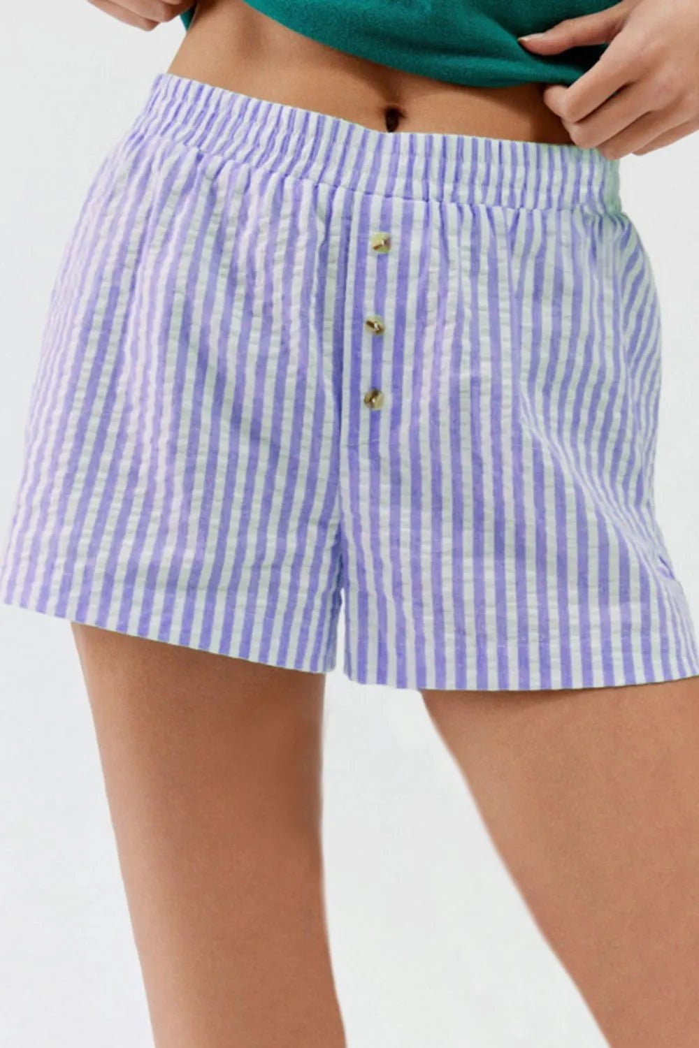 Striped Elastic Waist Shorts - adritiX