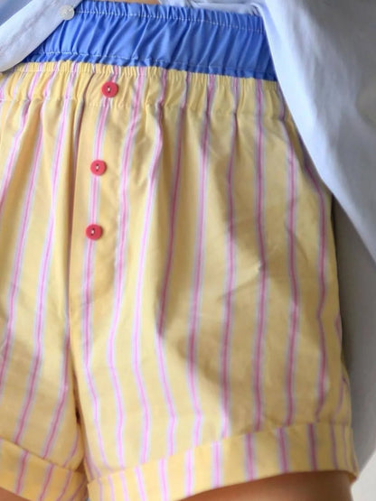 Striped Elastic Waist Shorts - adritiX