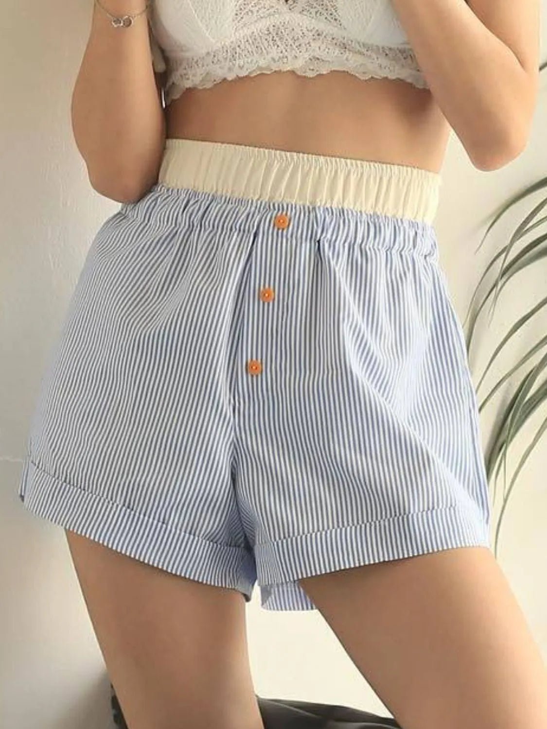 Striped Elastic Waist Shorts - adritiX
