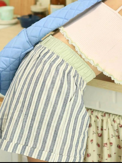 Striped Elastic Waist Shorts - adritiX