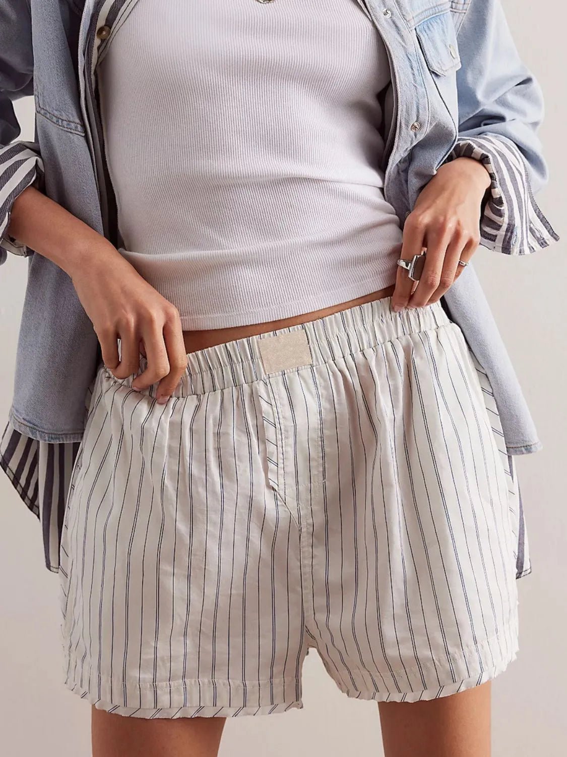 Striped Elastic Waist Shorts - adritiX