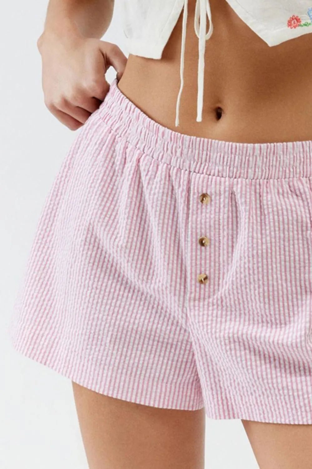 Striped Elastic Waist Shorts - adritiX