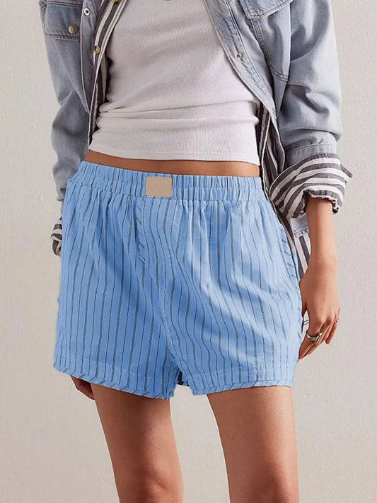 Striped Elastic Waist Shorts - adritiX