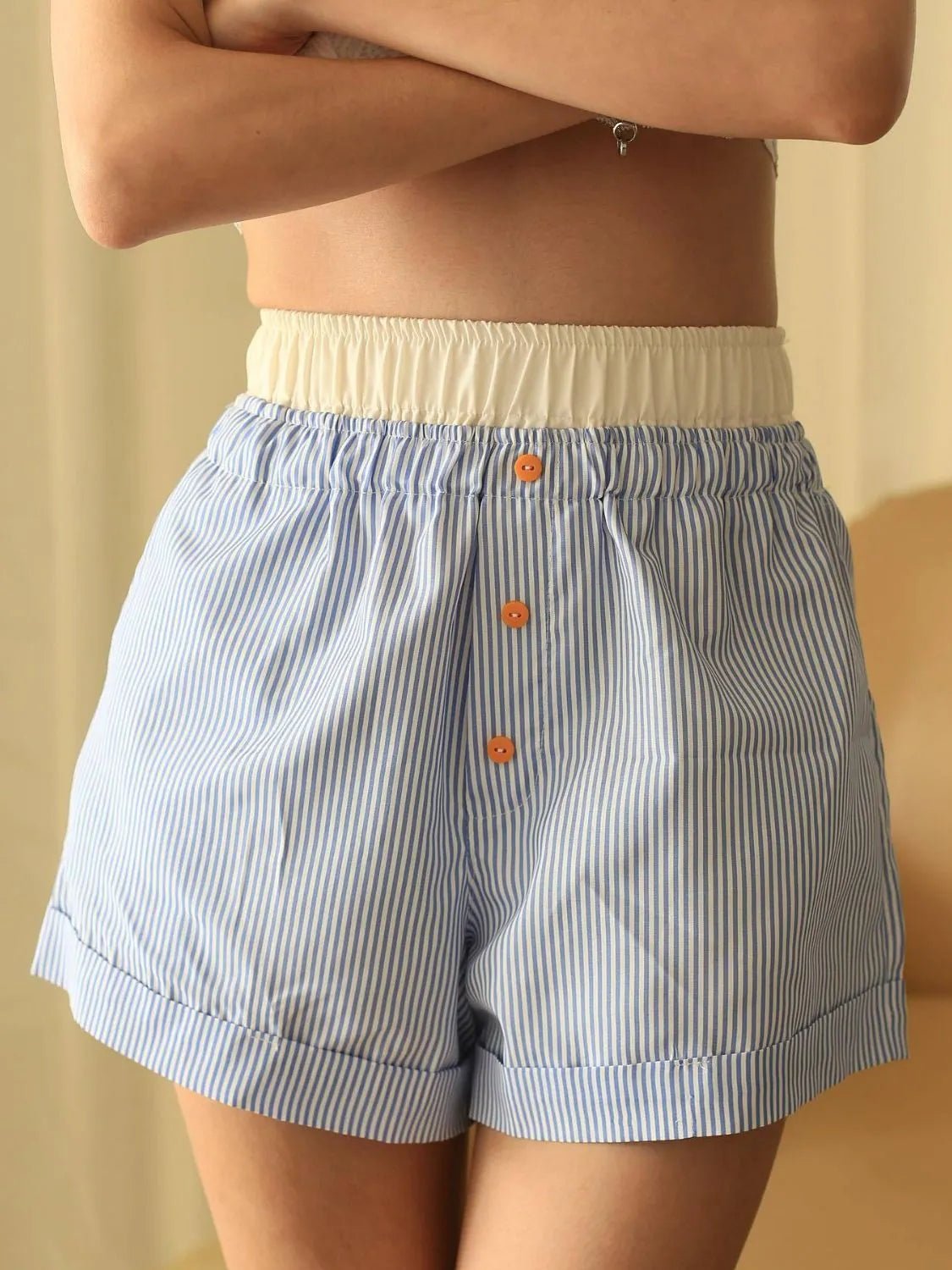 Striped Elastic Waist Shorts - adritiX