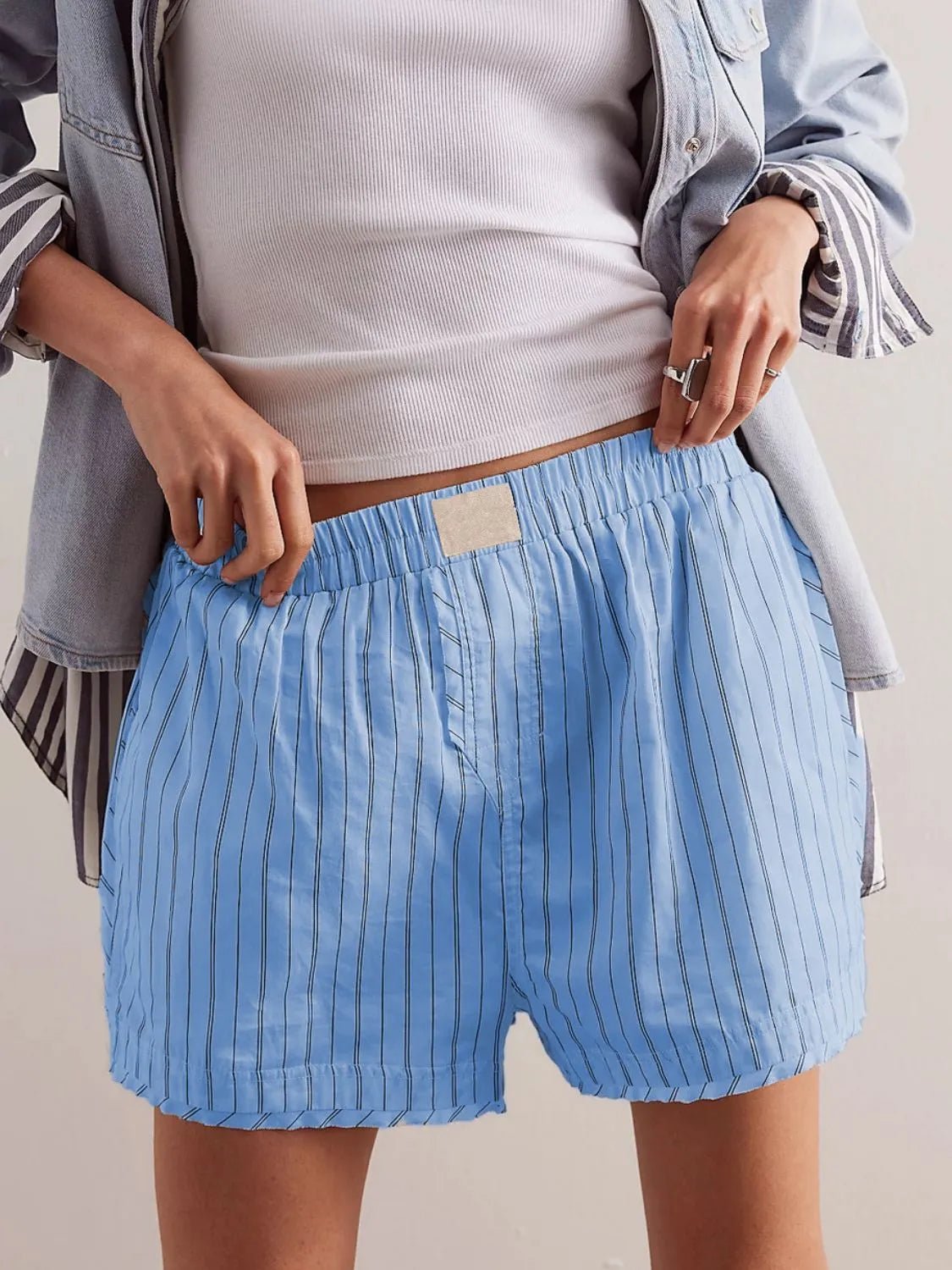 Striped Elastic Waist Shorts - adritiX