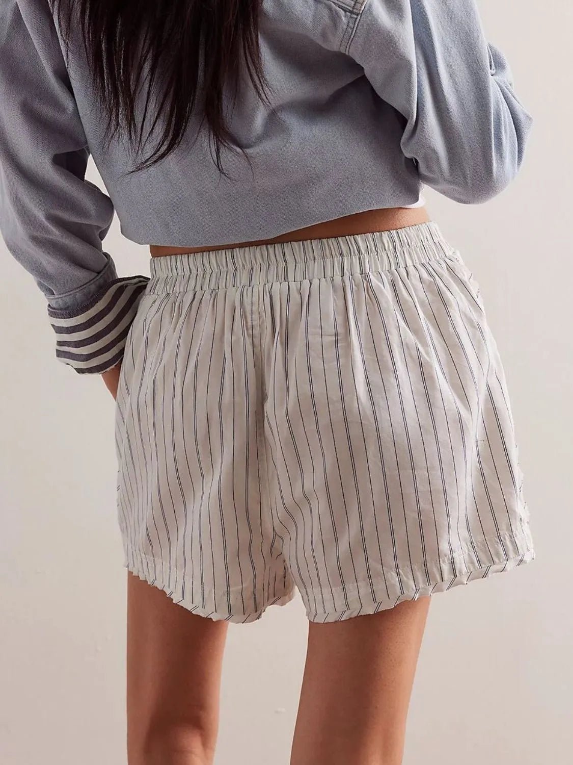 Striped Elastic Waist Shorts - adritiX
