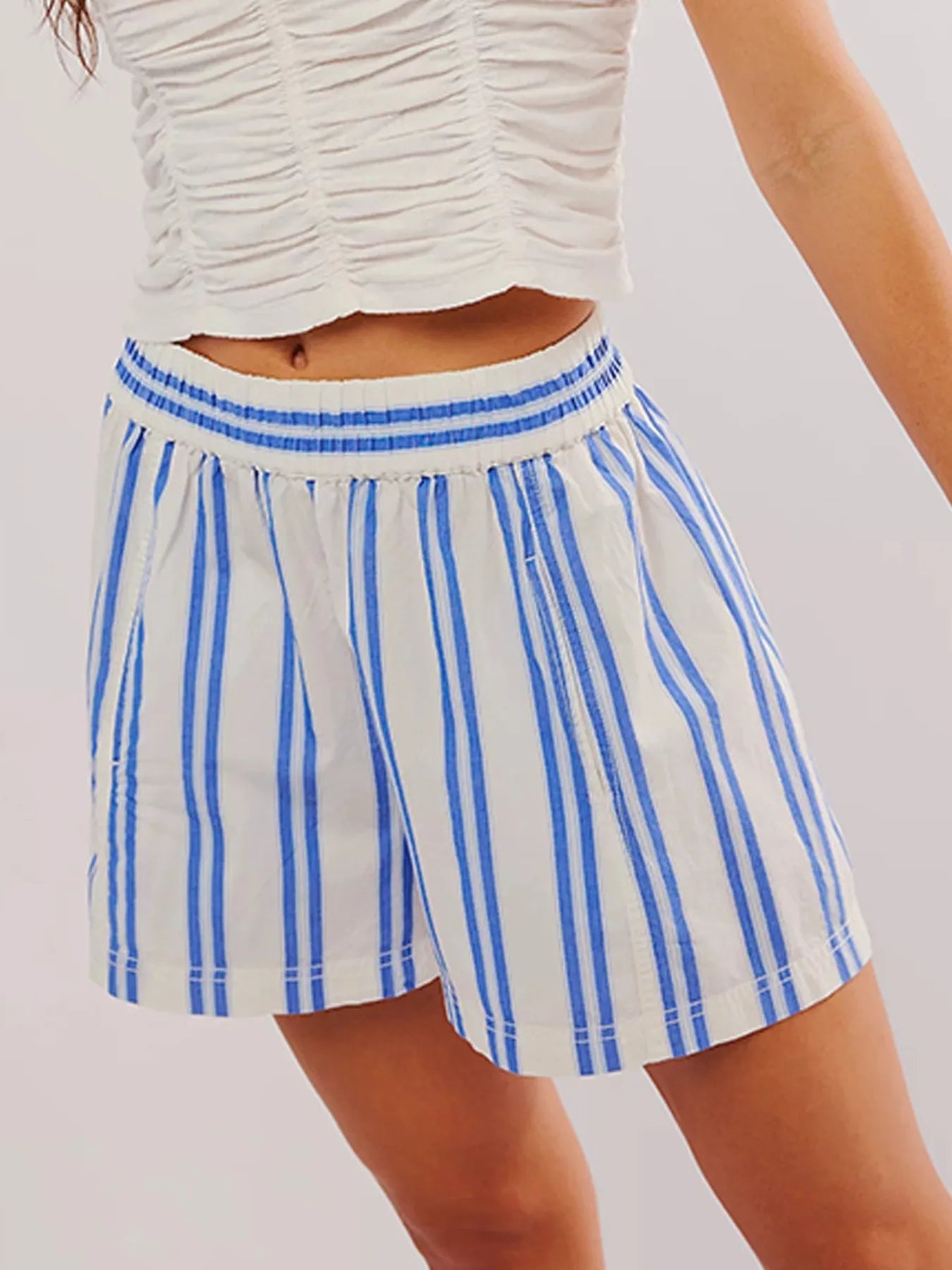 Striped High - Waist Linen Blend Summer Shorts - adritiX