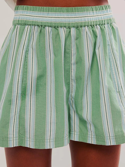 Striped High - Waist Linen Blend Summer Shorts - adritiX
