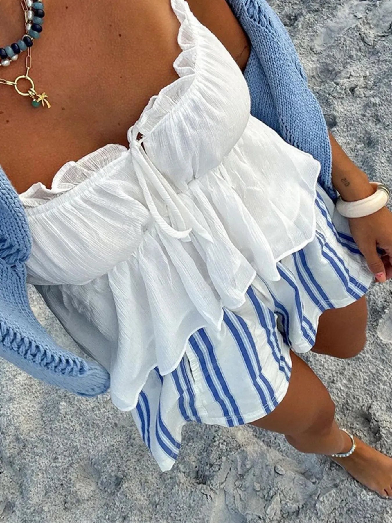 Striped High - Waist Linen Blend Summer Shorts - adritiX