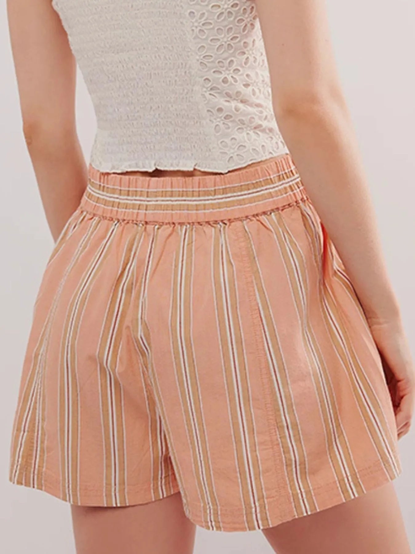 Striped High - Waist Linen Blend Summer Shorts - adritiX