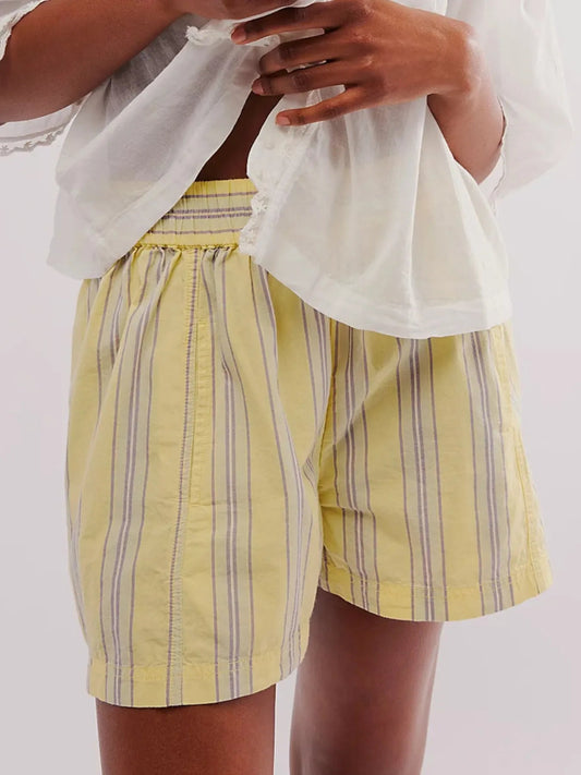 Striped High - Waist Linen Blend Summer Shorts - adritiX