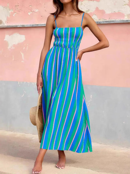 Striped Spaghetti Strap Summer Maxi Dress - adritiX