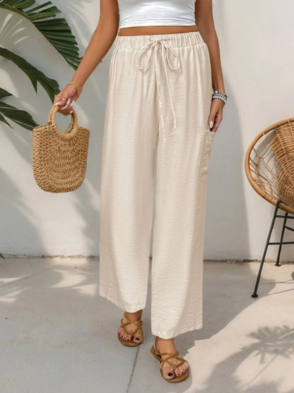 Stylish Brand Name Drawstring Wide Leg Pants - Effortless Comfort & Chic Versatility - adritiX