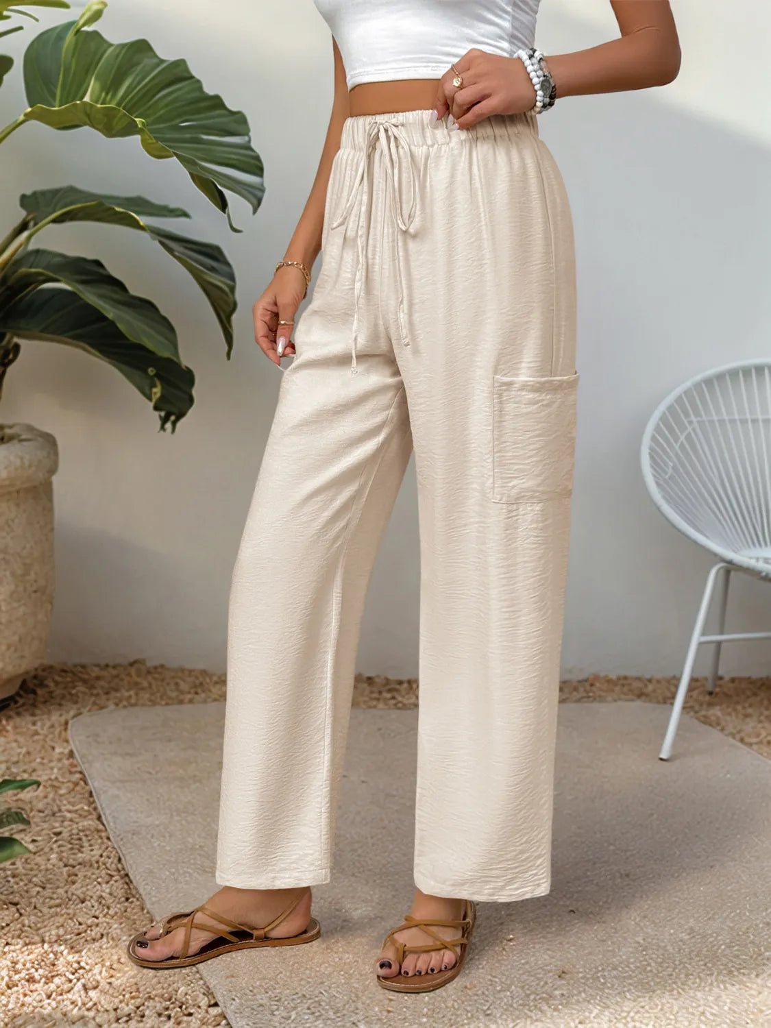Stylish Brand Name Drawstring Wide Leg Pants - Effortless Comfort & Chic Versatility - adritiX