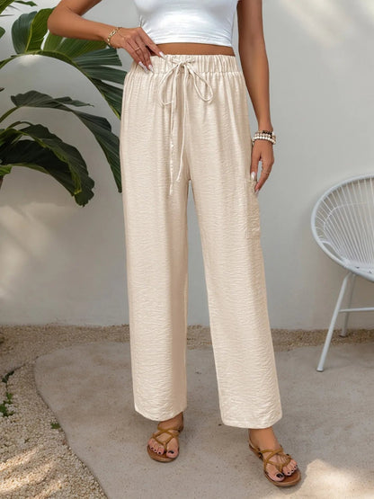 Stylish Brand Name Drawstring Wide Leg Pants - Effortless Comfort & Chic Versatility - adritiX