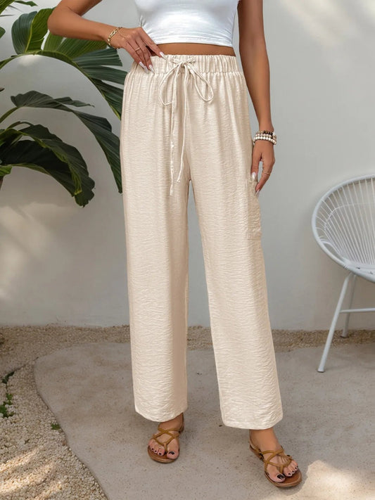 Stylish Brand Name Drawstring Wide Leg Pants - Effortless Comfort & Chic Versatility - adritiX