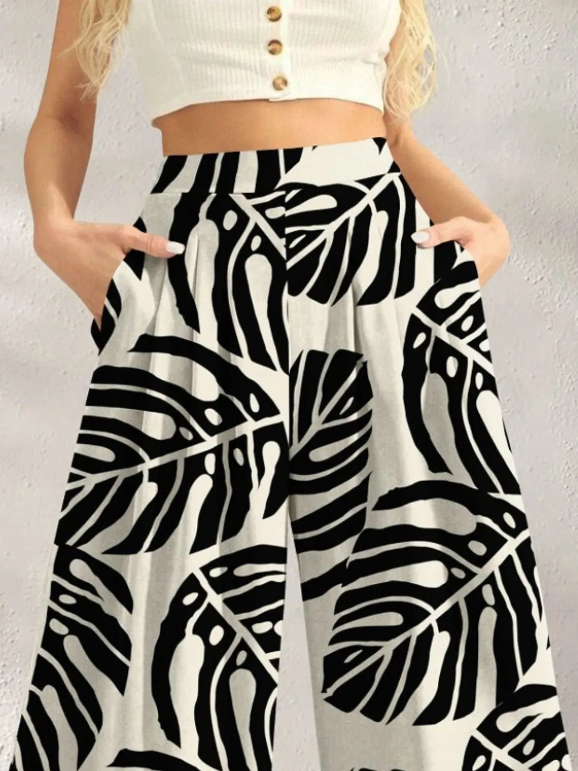 Stylish Brand Printed Wide Leg Pants for Effortless Elegance - adritiX