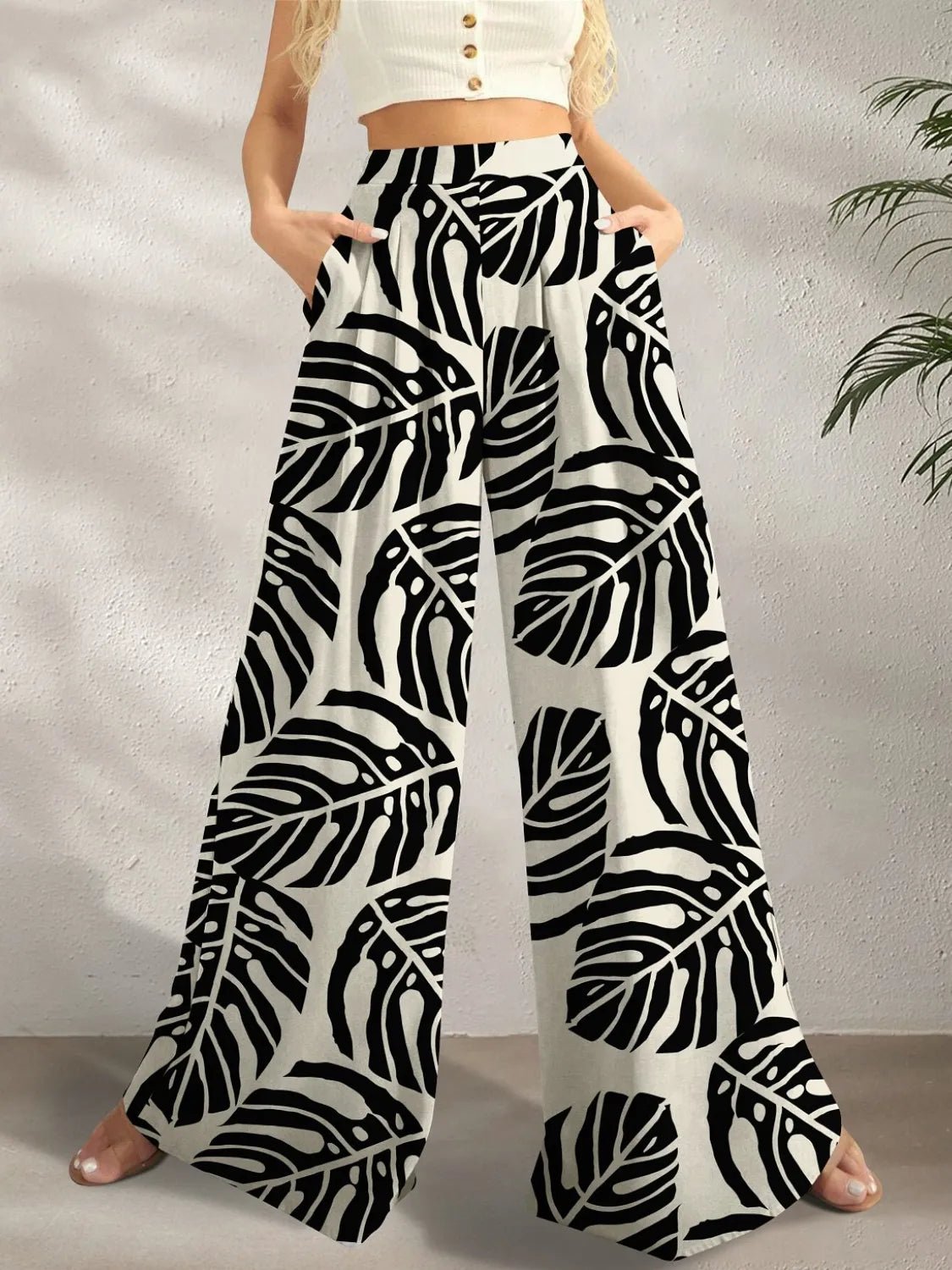 Stylish Brand Printed Wide Leg Pants for Effortless Elegance - adritiX