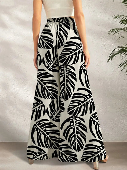 Stylish Brand Printed Wide Leg Pants for Effortless Elegance - adritiX