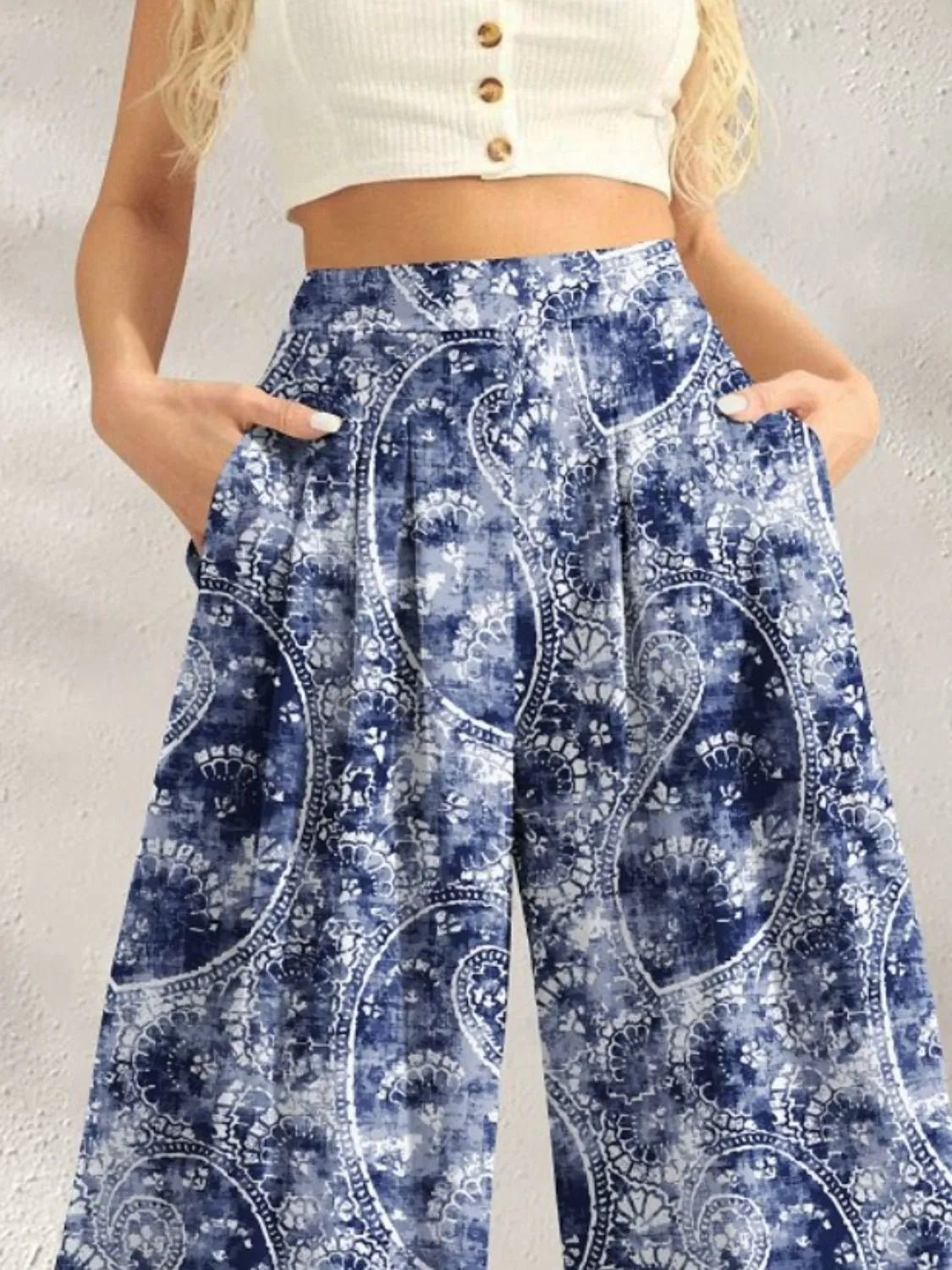 Stylish Brand Printed Wide Leg Pants for Effortless Elegance - adritiX