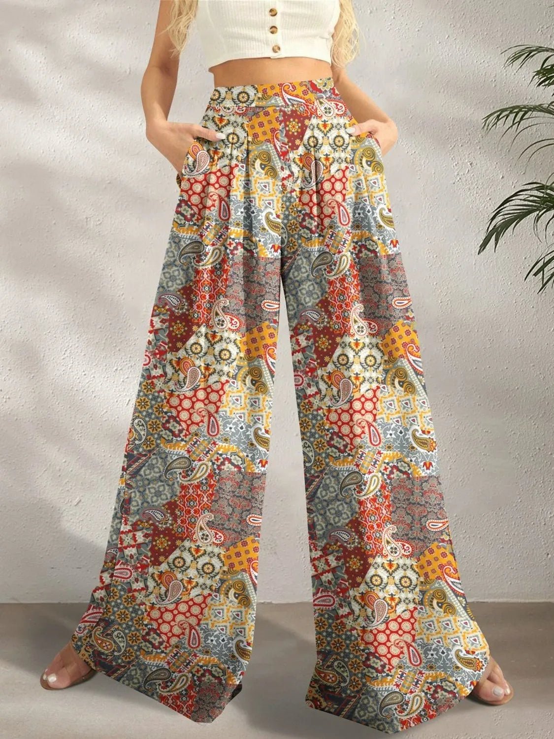 Stylish Brand Printed Wide Leg Pants for Effortless Elegance - adritiX