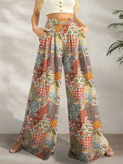 Stylish Brand Printed Wide Leg Pants for Effortless Elegance - adritiX