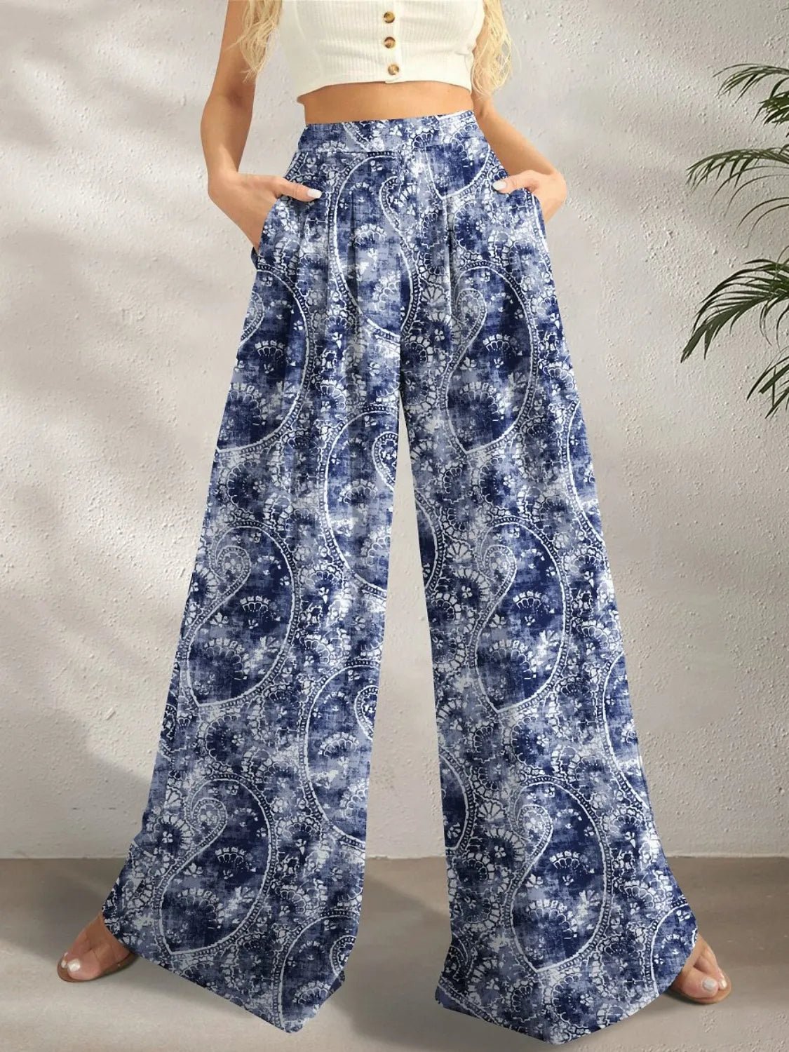 Stylish Brand Printed Wide Leg Pants for Effortless Elegance - adritiX
