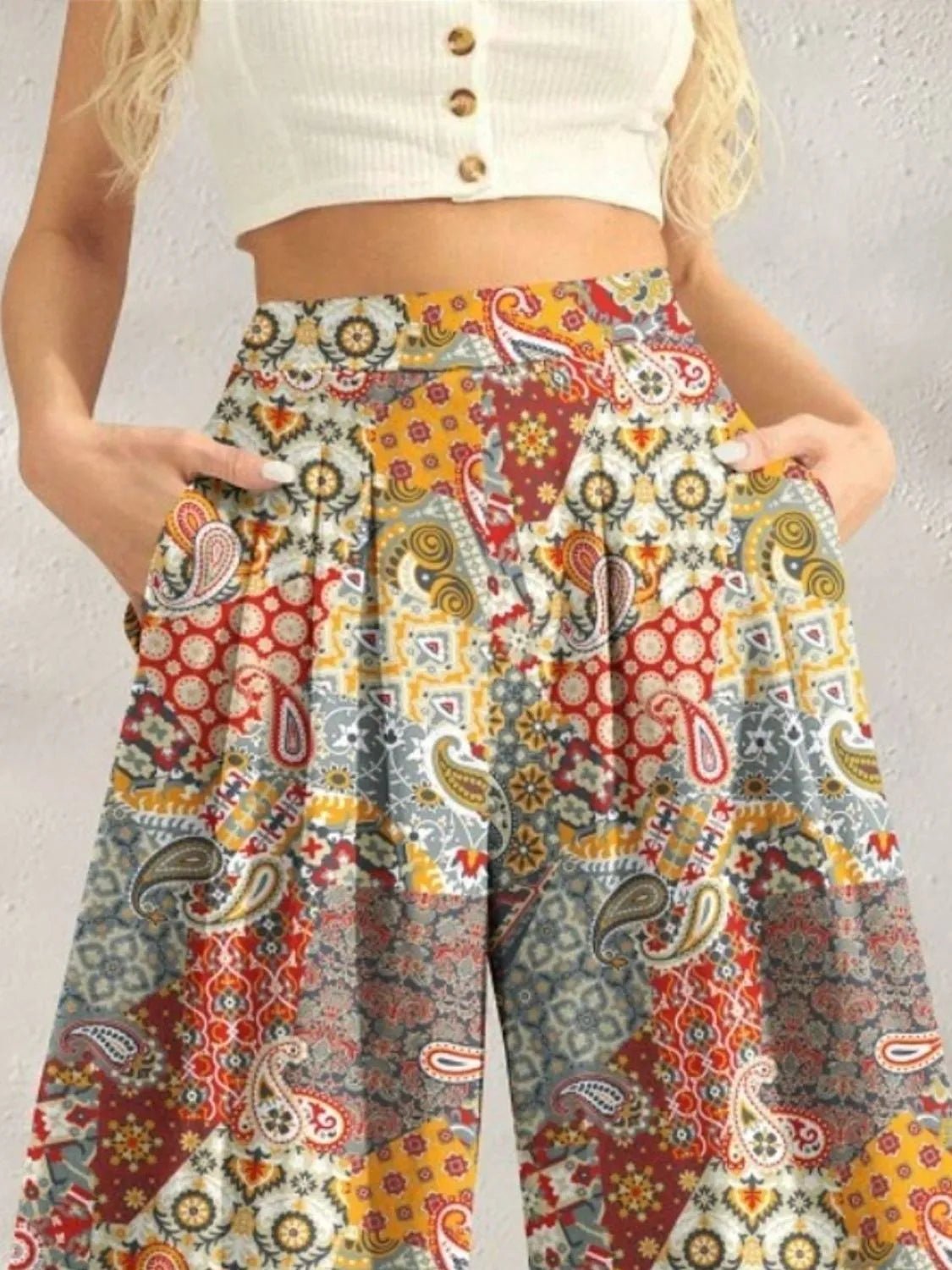 Stylish Brand Printed Wide Leg Pants for Effortless Elegance - adritiX