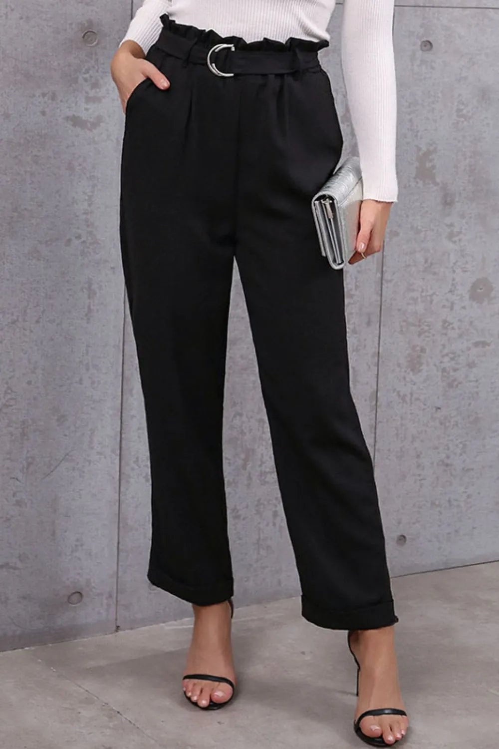 Stylish & Chic Belted Paperbag Waist Pants for Effortless Elegance - adritiX