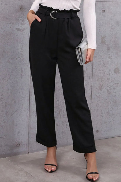 Stylish & Chic Belted Paperbag Waist Pants for Effortless Elegance - adritiX