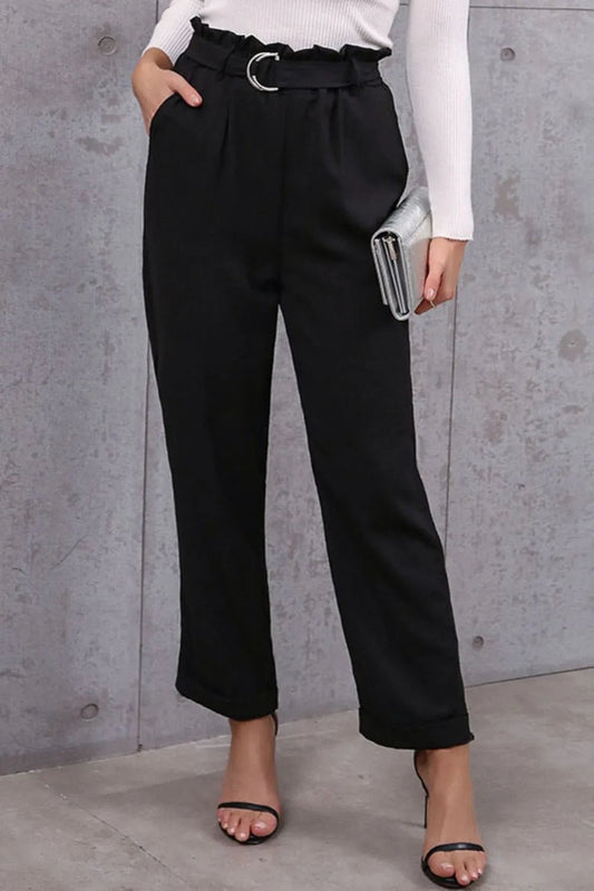 Stylish & Chic Belted Paperbag Waist Pants for Effortless Elegance - adritiX