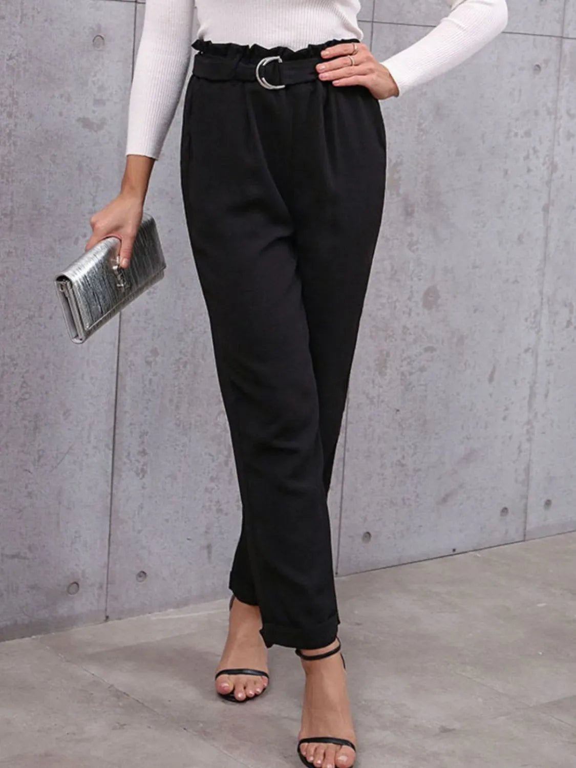 Stylish & Chic Belted Paperbag Waist Pants for Effortless Elegance - adritiX