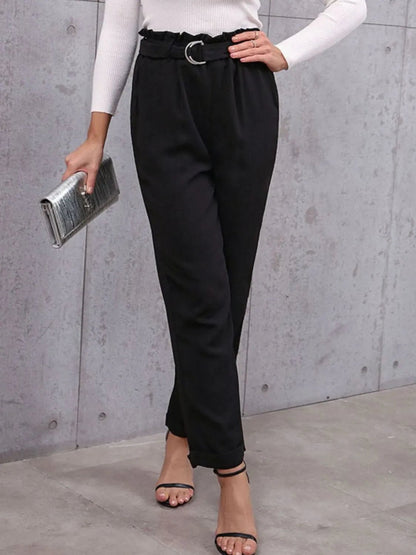 Stylish & Chic Belted Paperbag Waist Pants for Effortless Elegance - adritiX