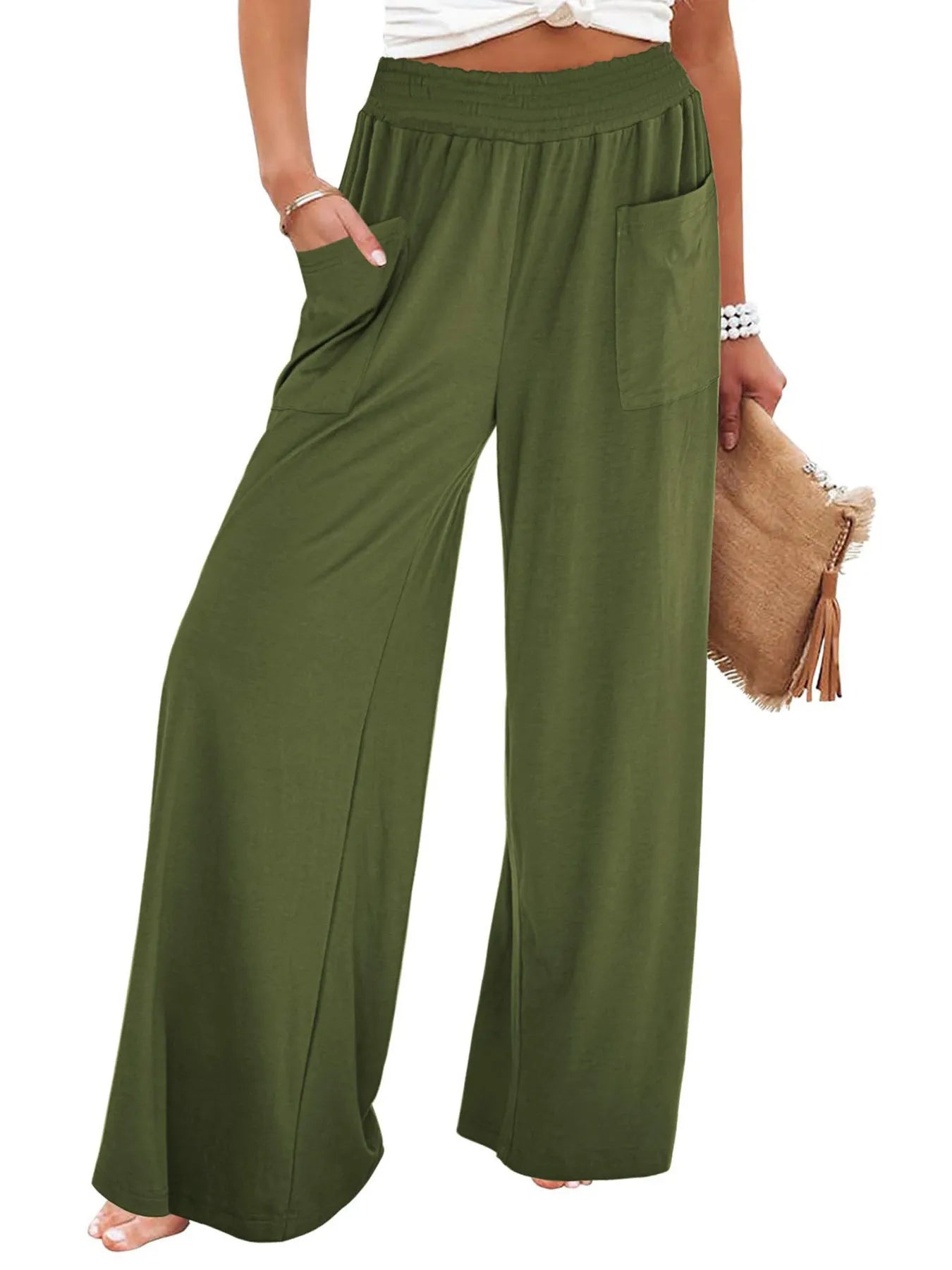 Stylish High - Waisted Wide Leg Pants with Pockets - Elevate Your Look and Comfort - adritiX