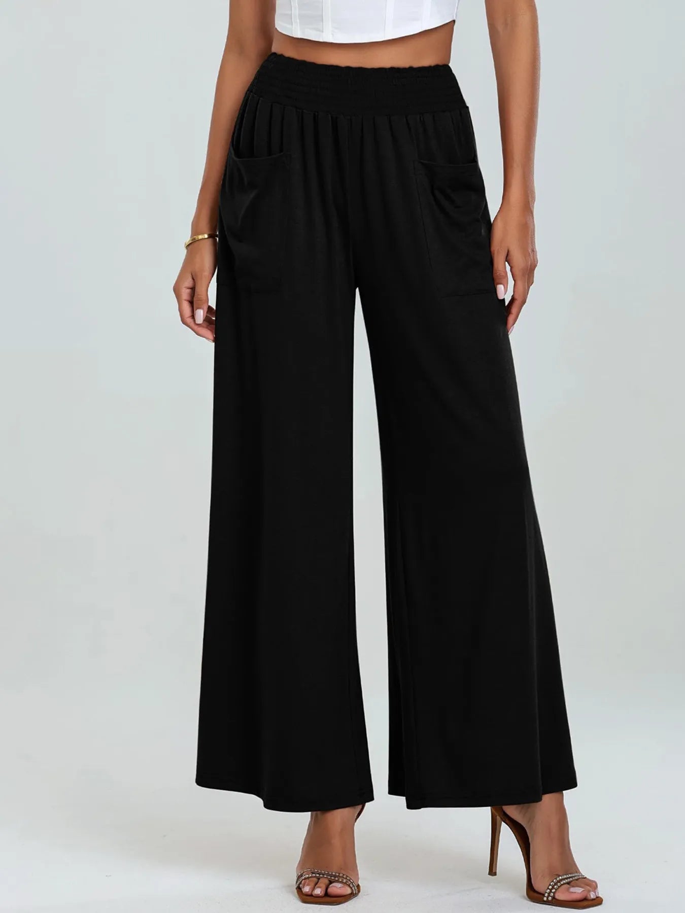 Stylish High - Waisted Wide Leg Pants with Pockets - Elevate Your Look and Comfort - adritiX