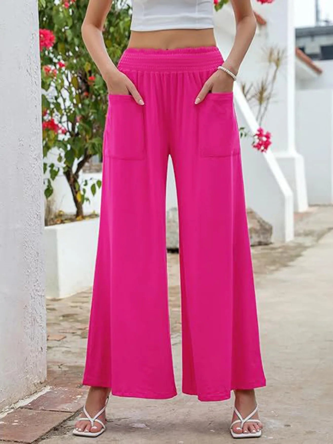 Stylish High - Waisted Wide Leg Pants with Pockets - Elevate Your Look and Comfort - adritiX