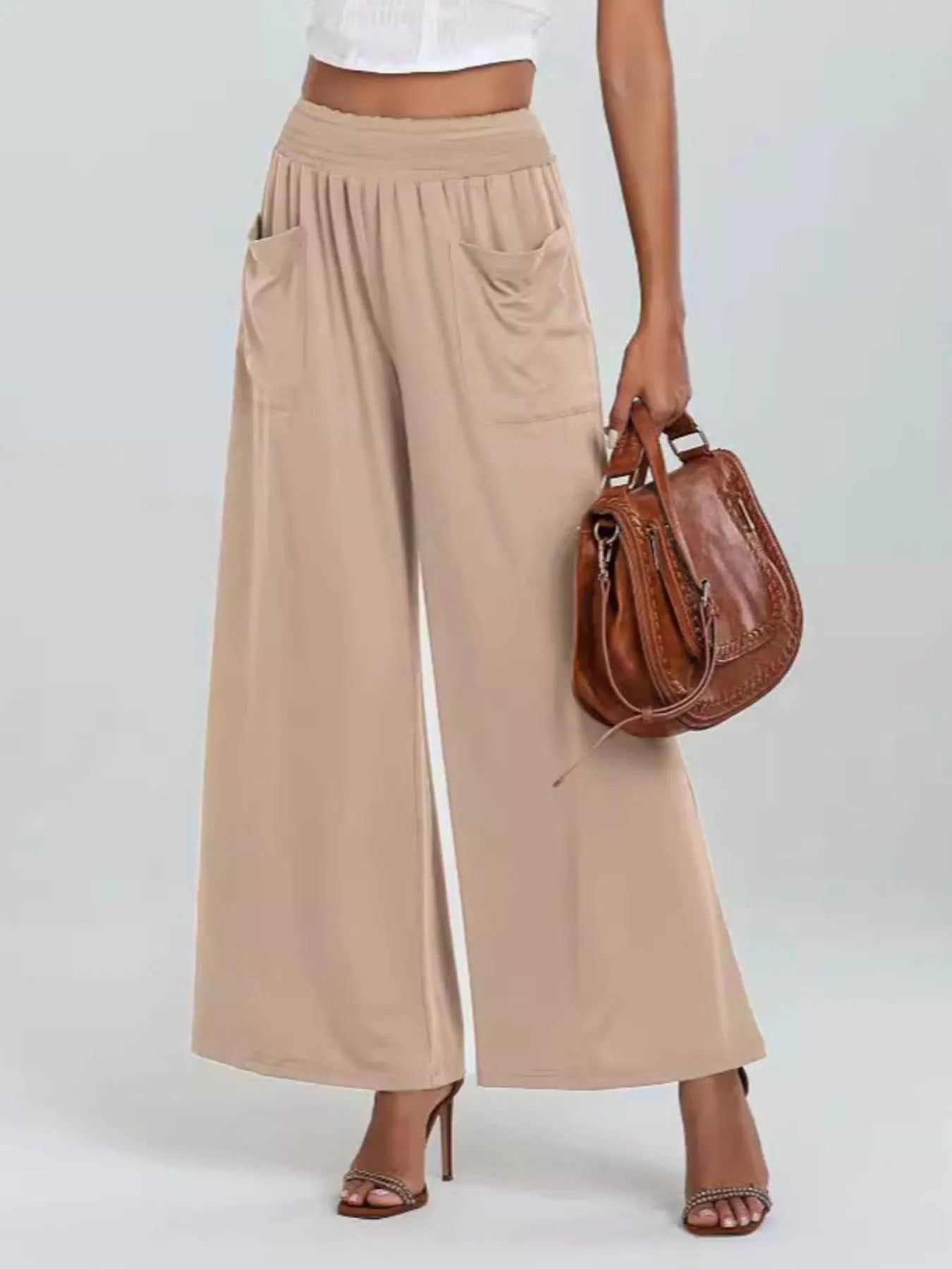 Stylish High - Waisted Wide Leg Pants with Pockets - Elevate Your Look and Comfort - adritiX