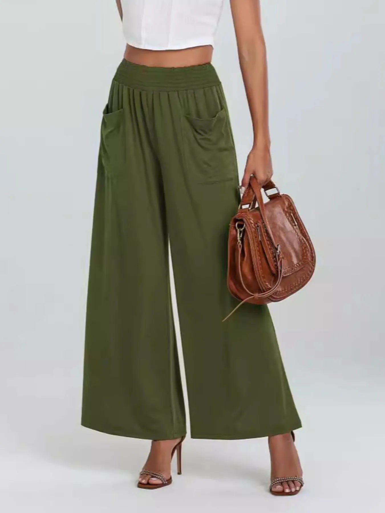 Stylish High - Waisted Wide Leg Pants with Pockets - Elevate Your Look and Comfort - adritiX