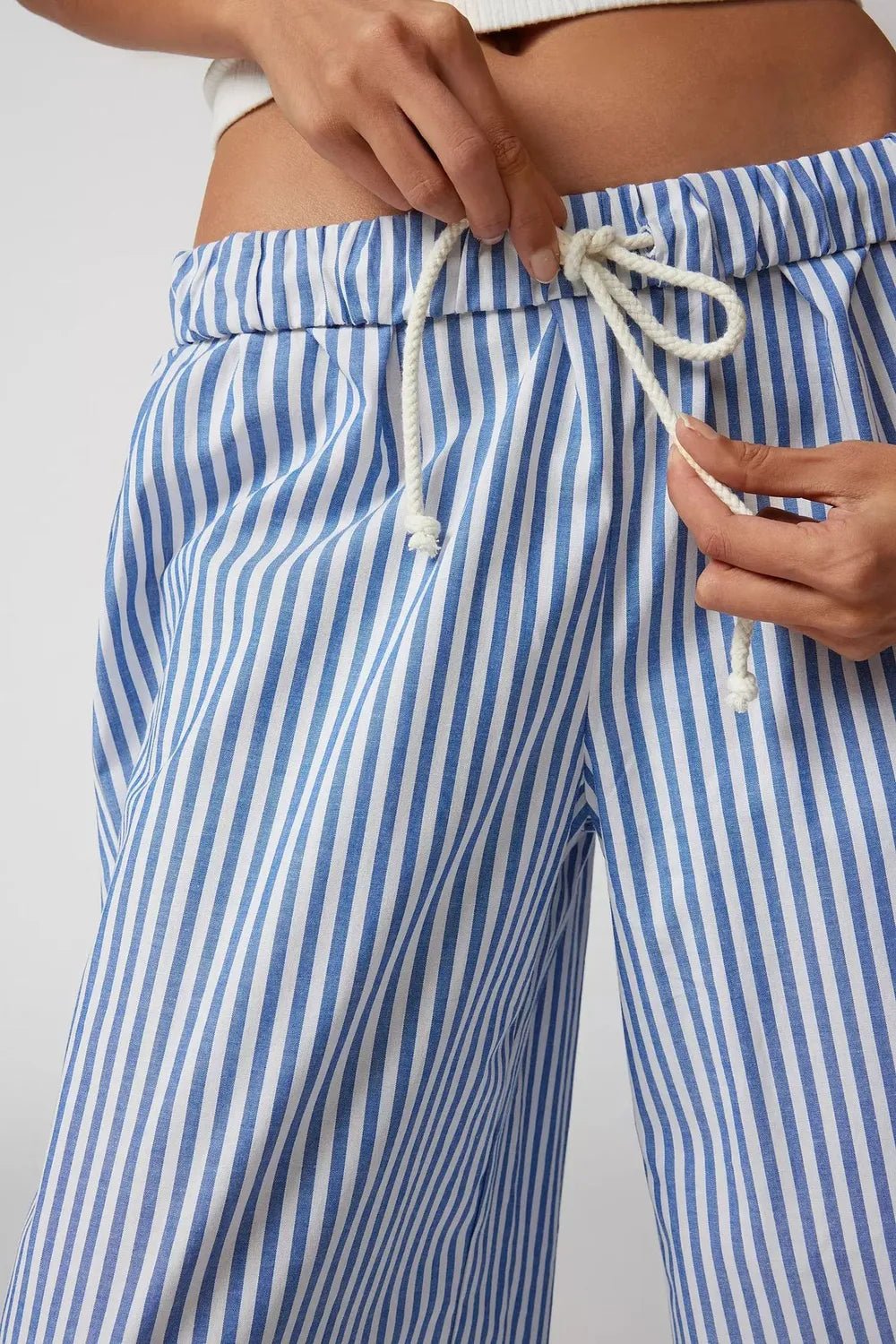 Stylish Striped Wide Leg Pants with Adjustable Drawstring for Effortless Chic - adritiX
