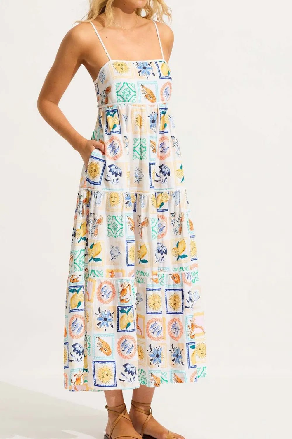 Summer Floral Print Tiered Maxi Cami Dress - adritiX