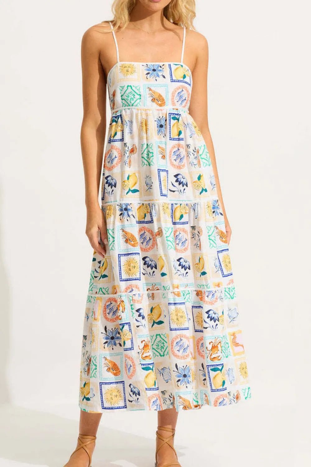 Summer Floral Print Tiered Maxi Cami Dress - adritiX