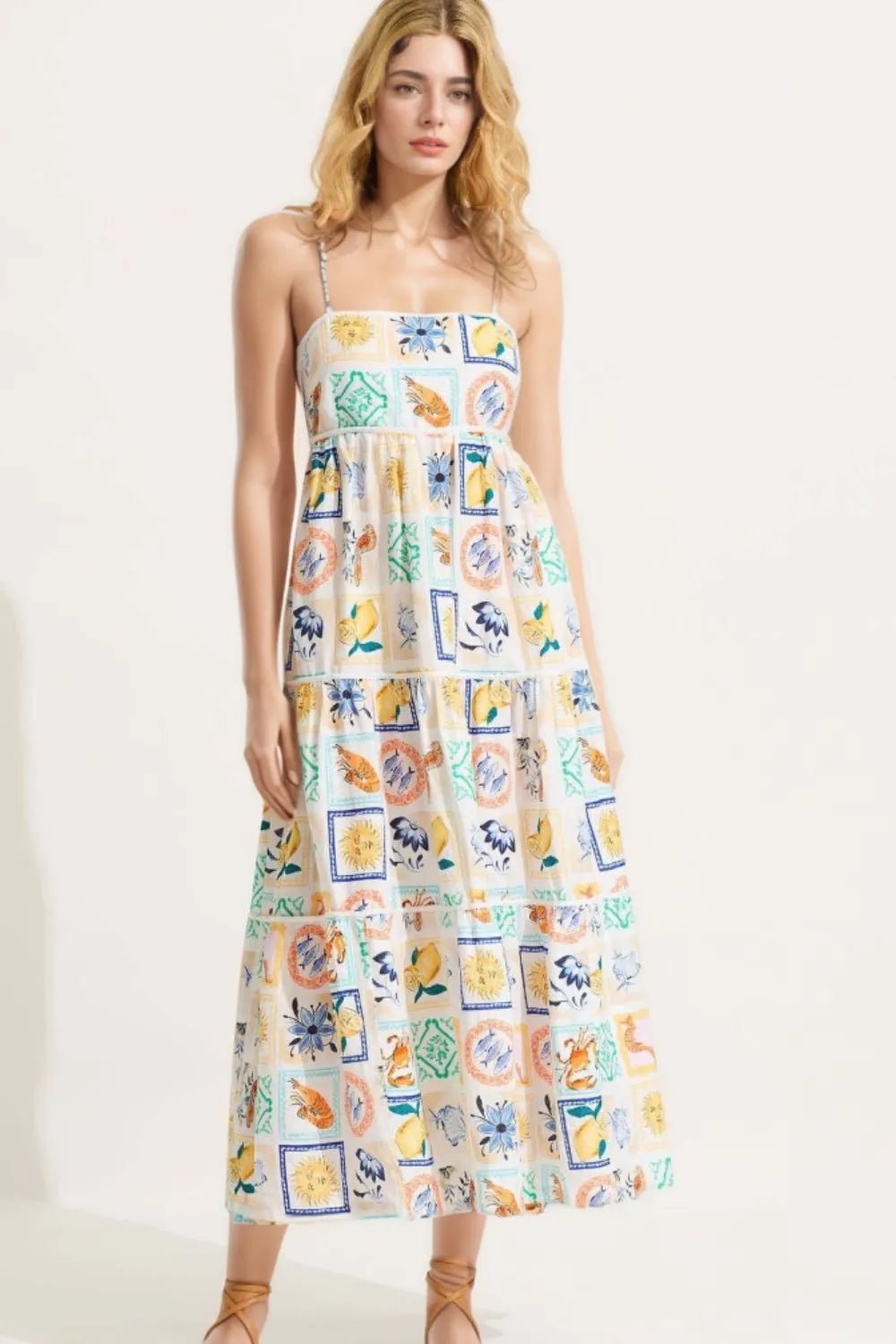 Summer Floral Print Tiered Maxi Cami Dress - adritiX